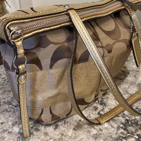 Coach Tan, Brown & Gold Sparkle Shoulder Bag - Picture 3 of 12